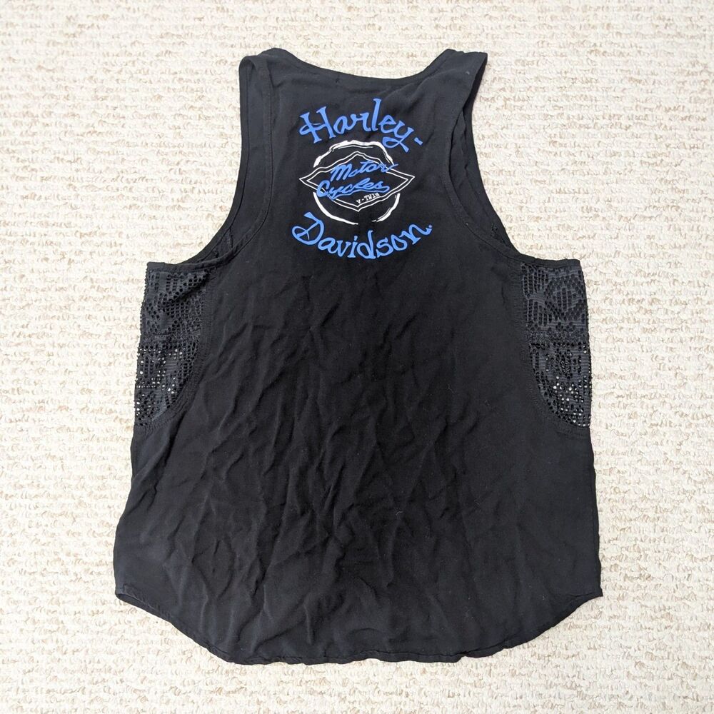 Harley-Davidson Womens M Black Sleeveless Button Up Vest Lace Summer - Picture 2 of 4
